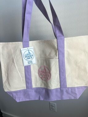 Trader Joe's Lavender and Cream Canvas Tote Bag